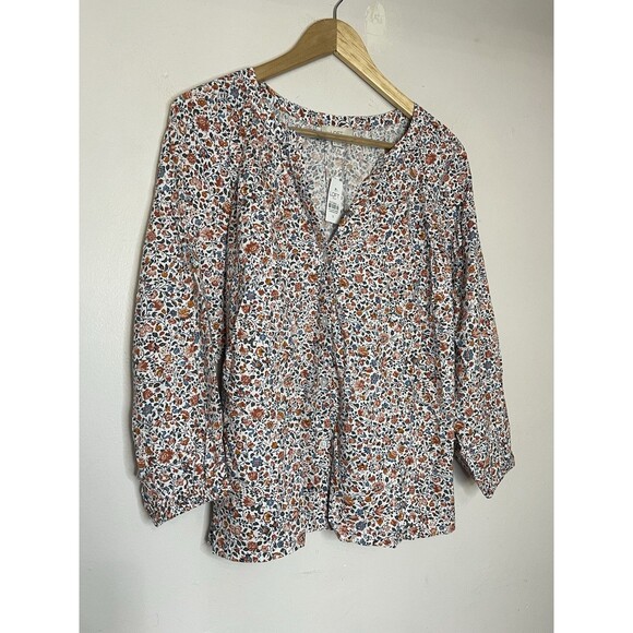 Loft Women's Small Long Sleeve Button Up Floral Peasant Vneck Top Blouse NWT - Picture 2 of 5